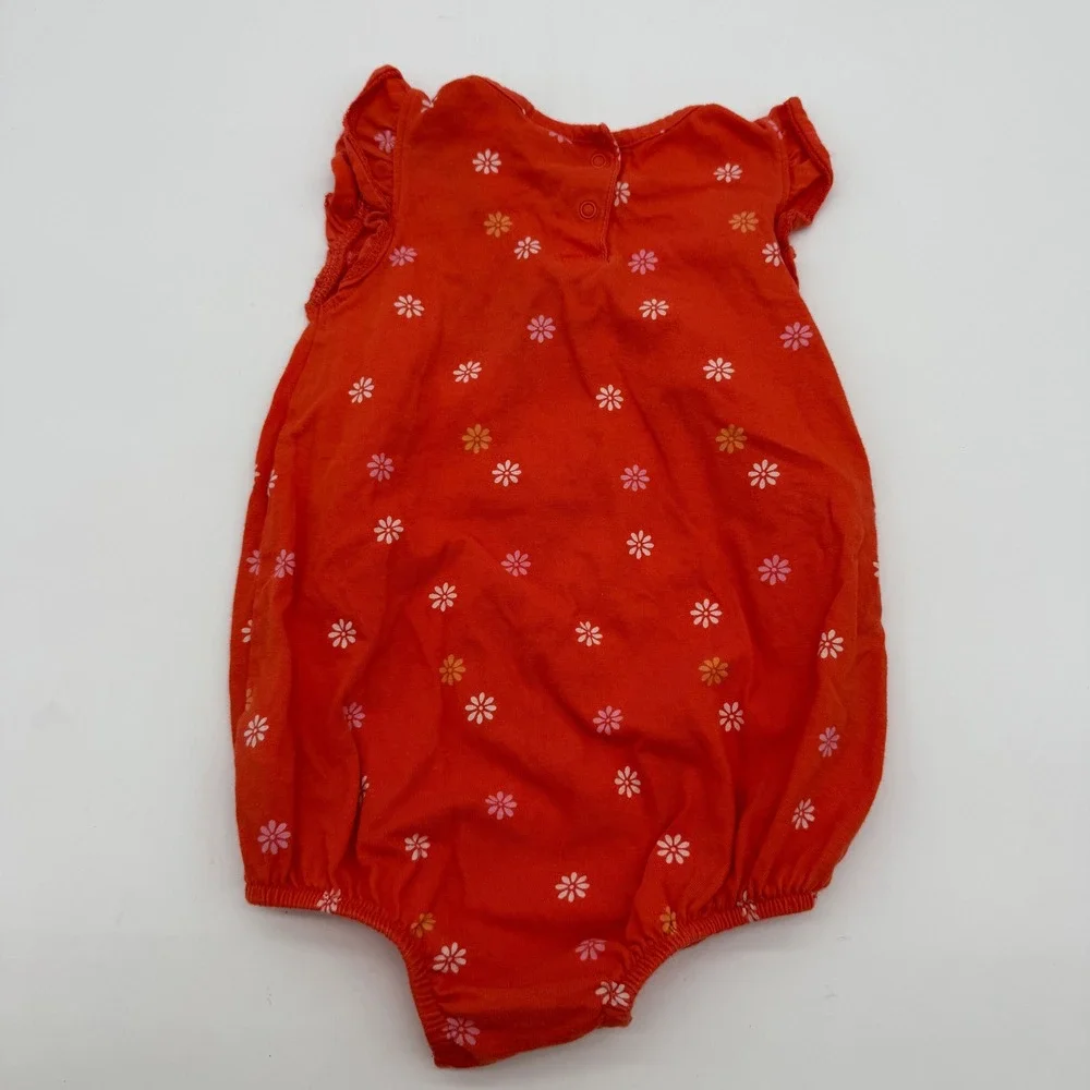 Old Navy Baby Girls 18-24M Orange Floral Bubble Romper Ruffle Sleeve One Piece